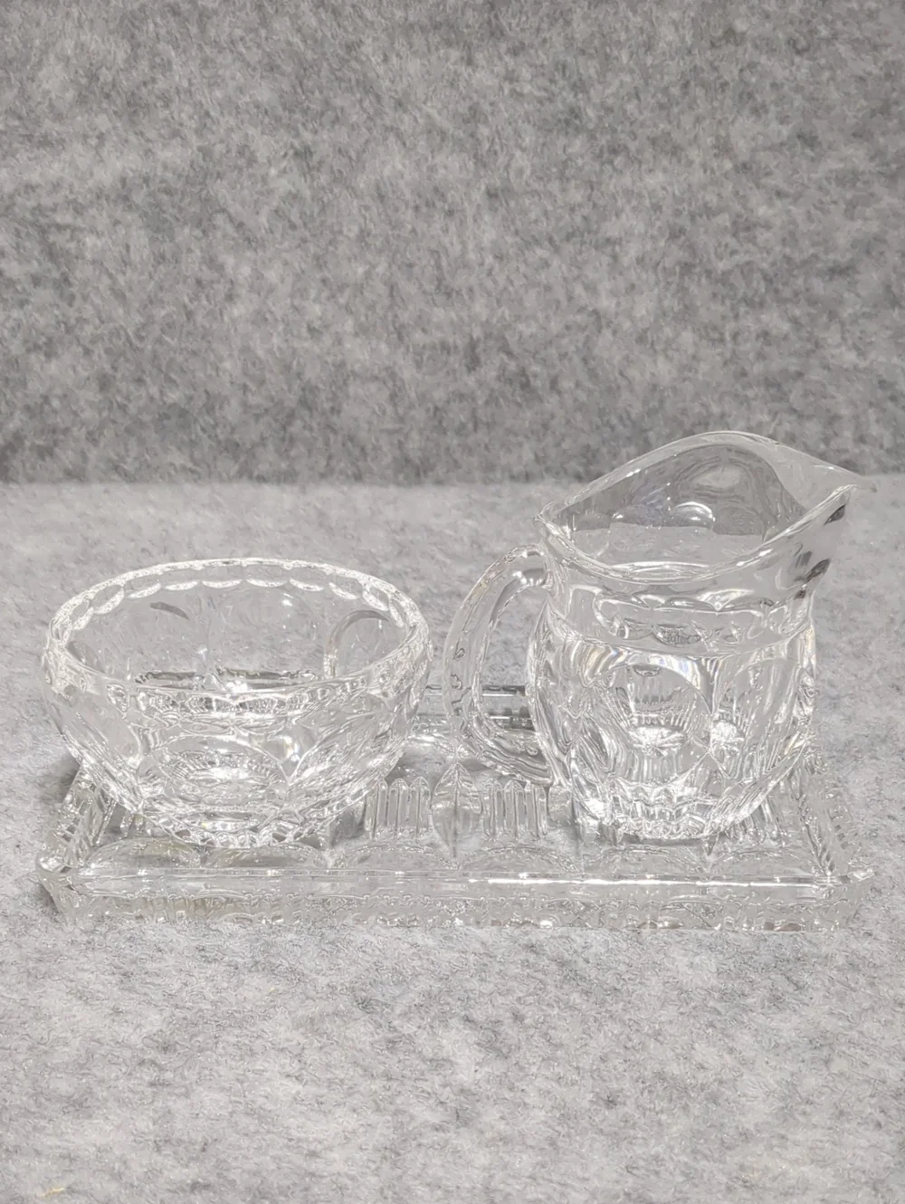 Beyer Bleikristall 3-piece sugar, creamer, and serving tray set Germany Crystal